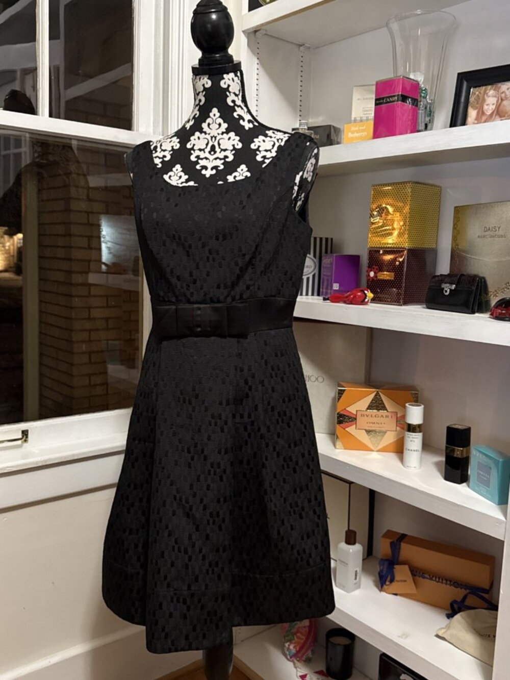Max And Cleo Cocktail Dress 12 Black Career Sleeveless Bow Tapestry Lined Cute